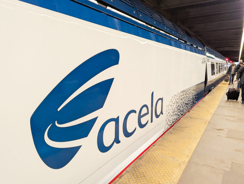 Acela train in Boston's South Station