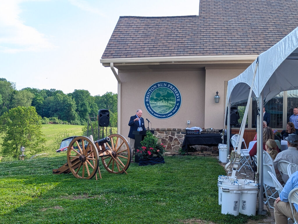 General Jumper speaking at the Brinton Run Preserve event; Battle of the Brandywine cannon dedication