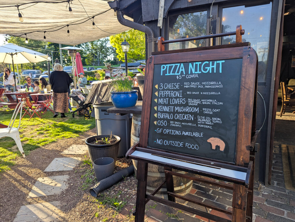 The pizza menu at pizza night at OsoSweet Bakery Cafe
